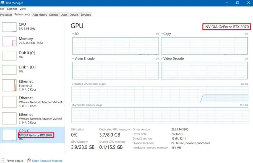 بررسی میزان کارت گرافیک از طریق Task Manager